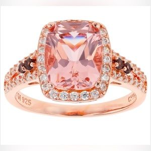 Morganite Simulant, CZ, 18K RG/Sterling Silver